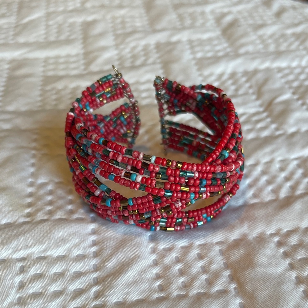 Beaded pink Multi-Strand Cuff Bracelet